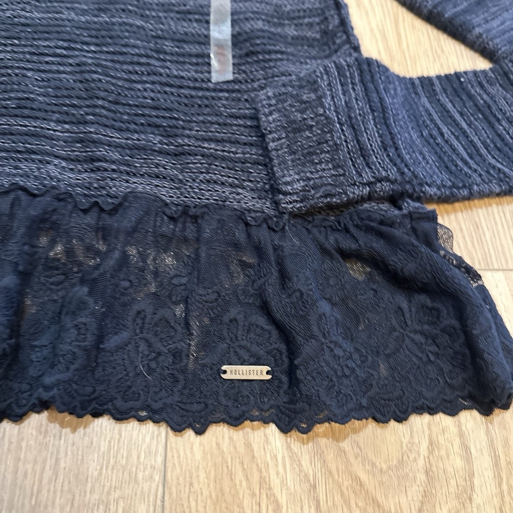 NWT VTG Hollister Women's JR Sweater Long Sleeve Blue Lace Trim Sz L Y2K Preppy - Picture 3 of 8